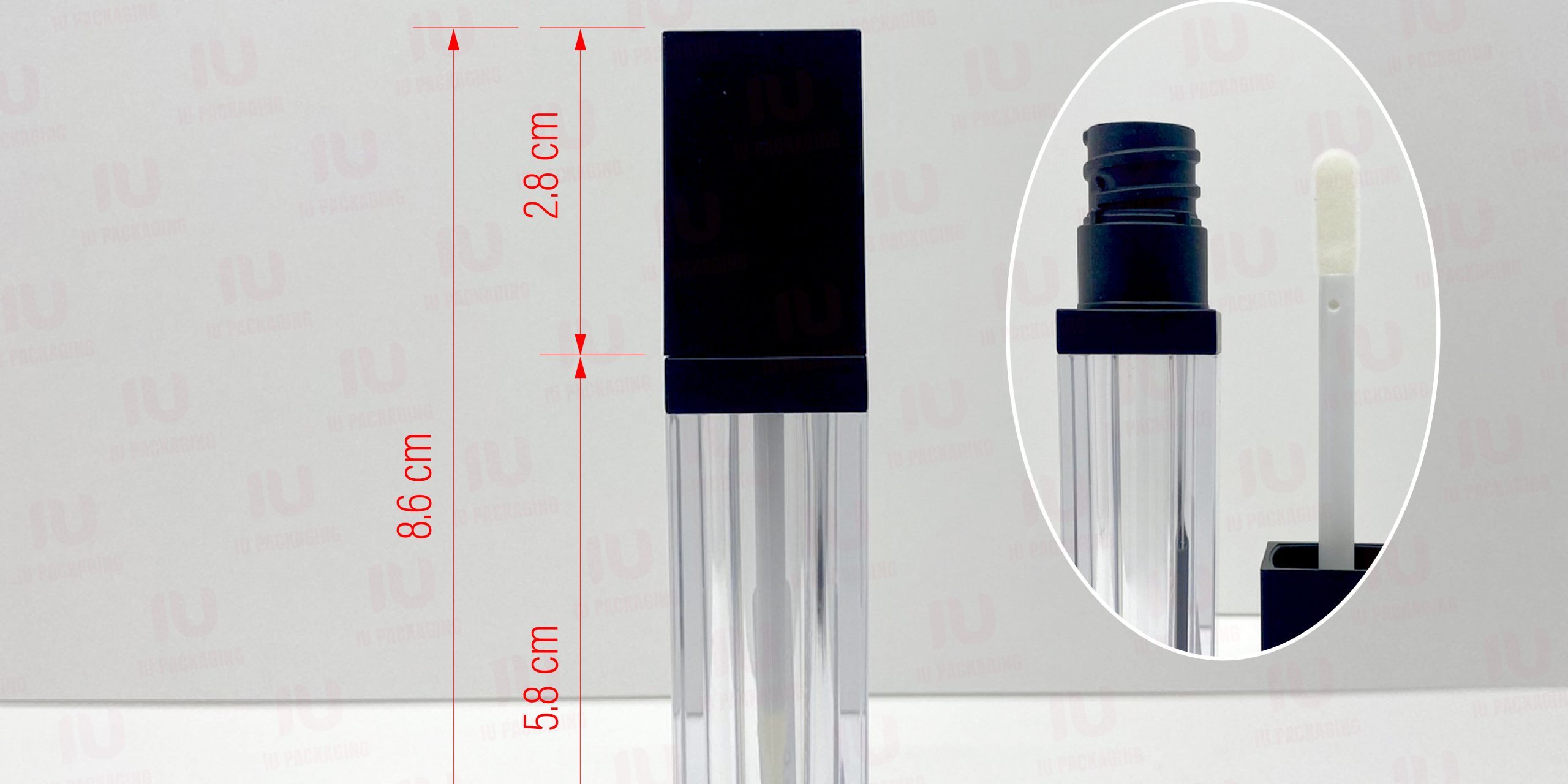 0209212-iupackaging-หลอดลิปจุ่มหลอดสี่เหลี่ยมทรงเตี้ยฝาดำหลอดใส_7g