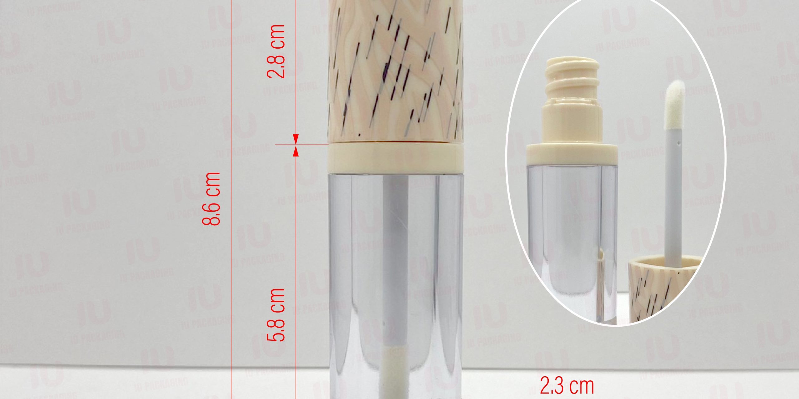 0209112-iupackaging-หลอดลิปจุ่มหลอดกลมฝาสีเนื้อลายไม้หลอดใส_6g