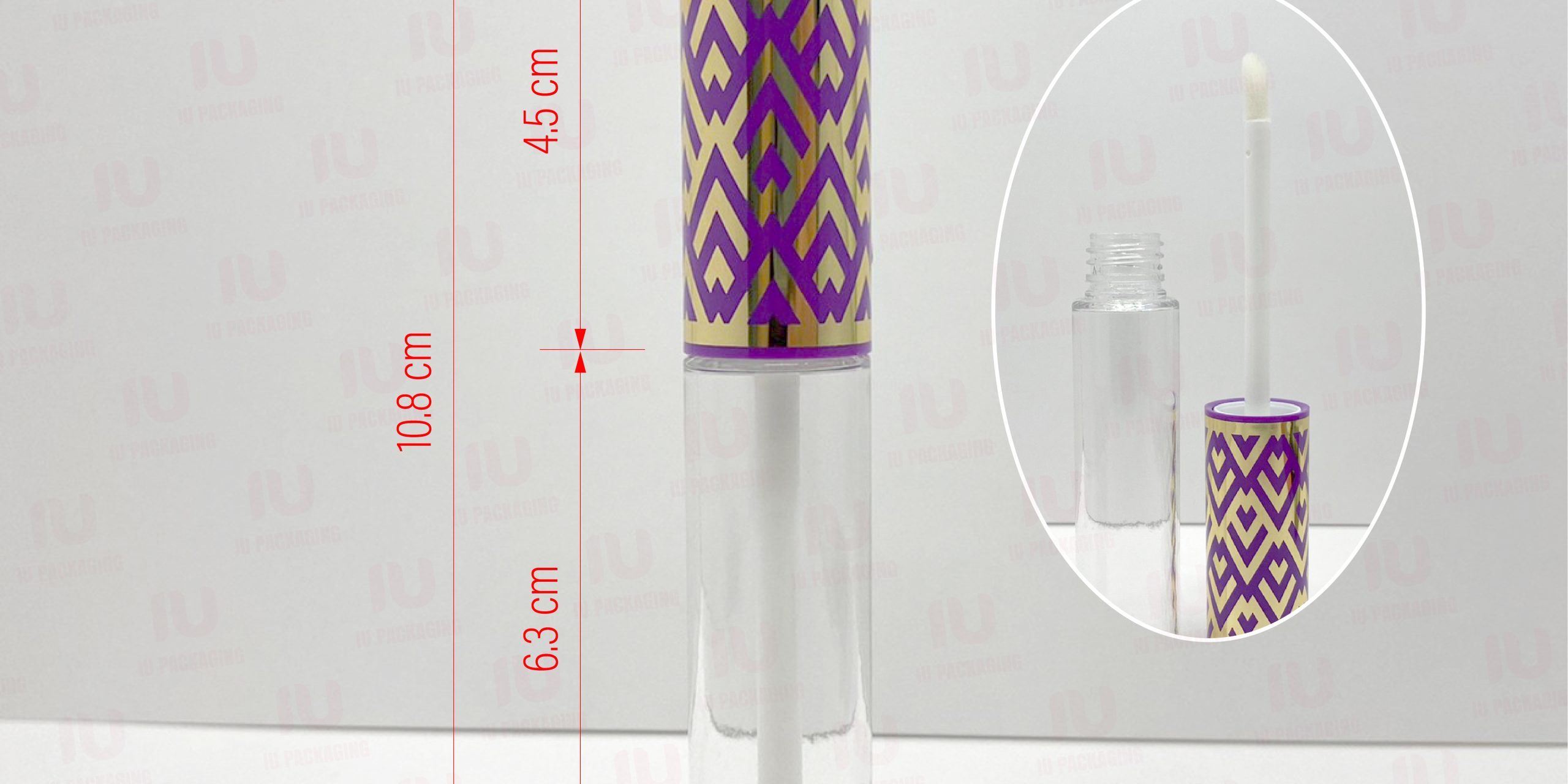 0208313-iupackaging-หลอดลิปจุ่มหลอดกลมฝาม่วงลายทองหลอดใส_12g