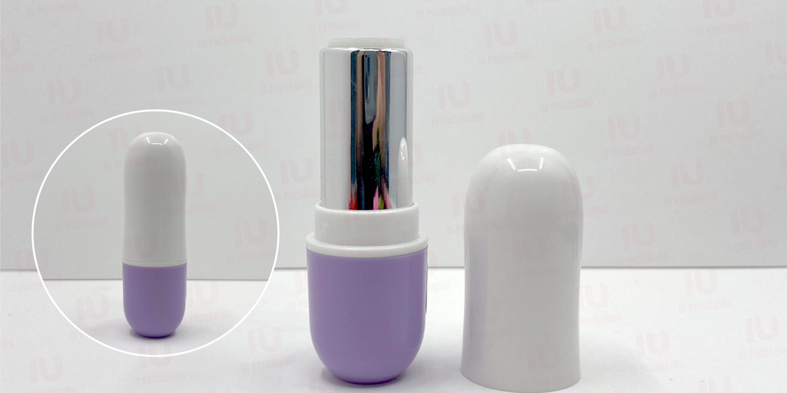 0105725-iupackaging-หลอดลิปแท่งทรงกลมฝาขาวหลอดม่วง